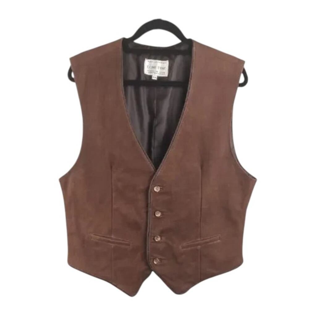 Lone Pine Men's Leather Vest Brown Western Cowboy Waistcoat Size 44 USA Made